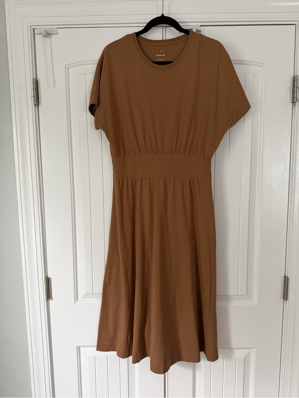 Everlane Brown Short-Sleeve Waist-Defined Midi Dress